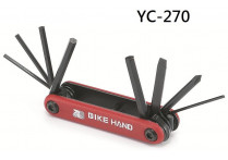 Bike hand yc-270 набор инструментов складной: шестигранники 2/2.5/3/4/5/6, отвёртки +/-