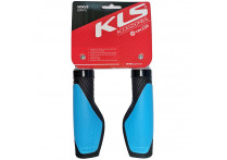 Грипсы KLS WAVE LockOn 130/135мм, кратон, 1 грипстоп,1 заглушка, черный/голубой