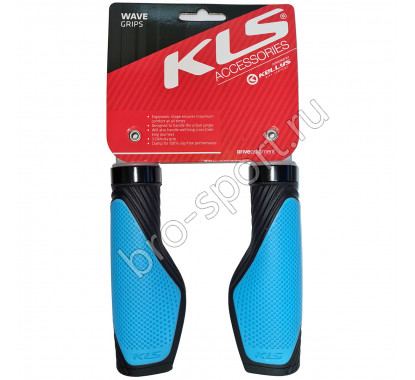Грипсы KLS WAVE LockOn 130/135мм, кратон, 1 грипстоп,1 заглушка, черный/голубой